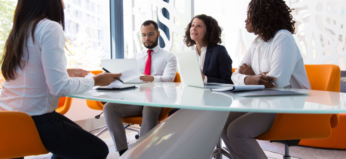 Business leader interviewing job candidate