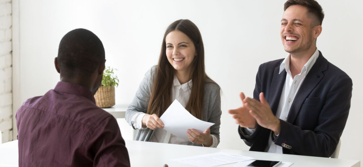 African applicant make hr laugh at job interview, good impressio