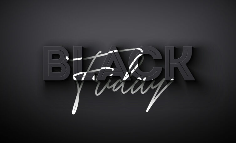 Black Friday Sale Illustration with Outstanding 3d Lettering on Dark Background. Vector New Year and Christmas Design Template for Greeting Card, Flyer, Banner, Celebration Poster or Party Invitation.