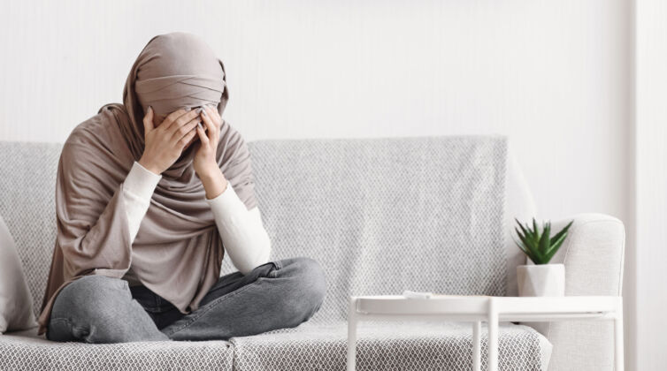 Woman, Arabic, Sad, couch
