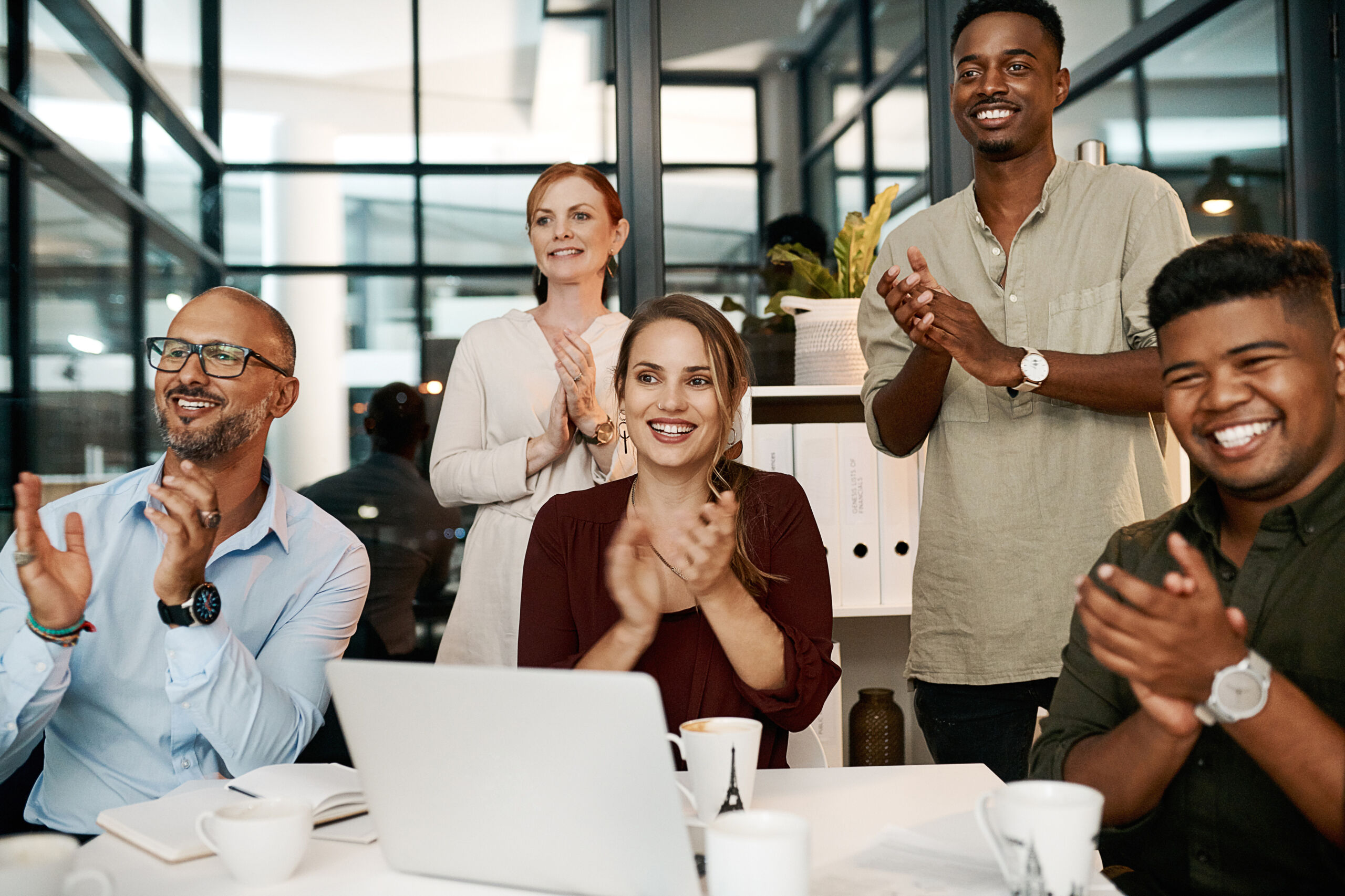Employees participating in workplace training and team engagement session