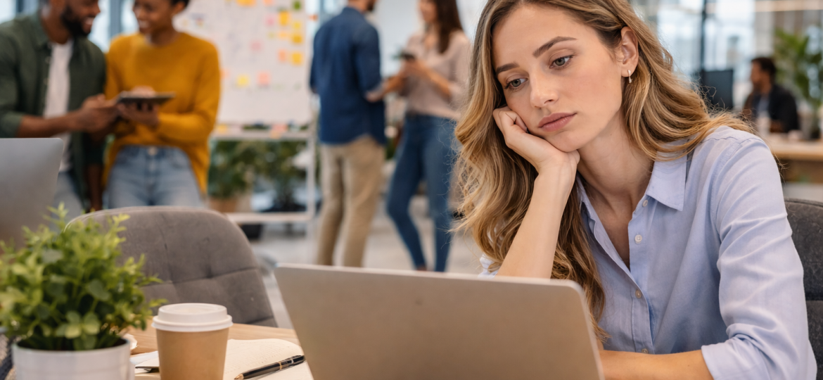 Bored at work in a bright office