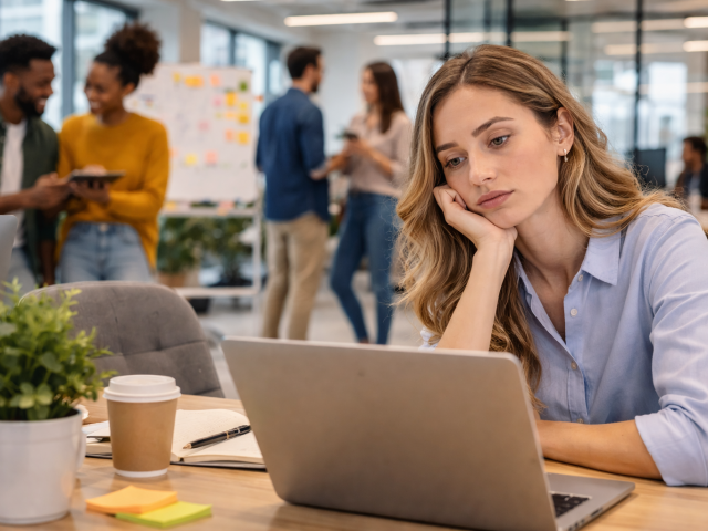 Bored at work in a bright office