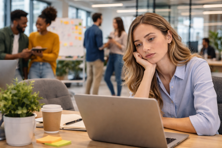 Bored at work in a bright office