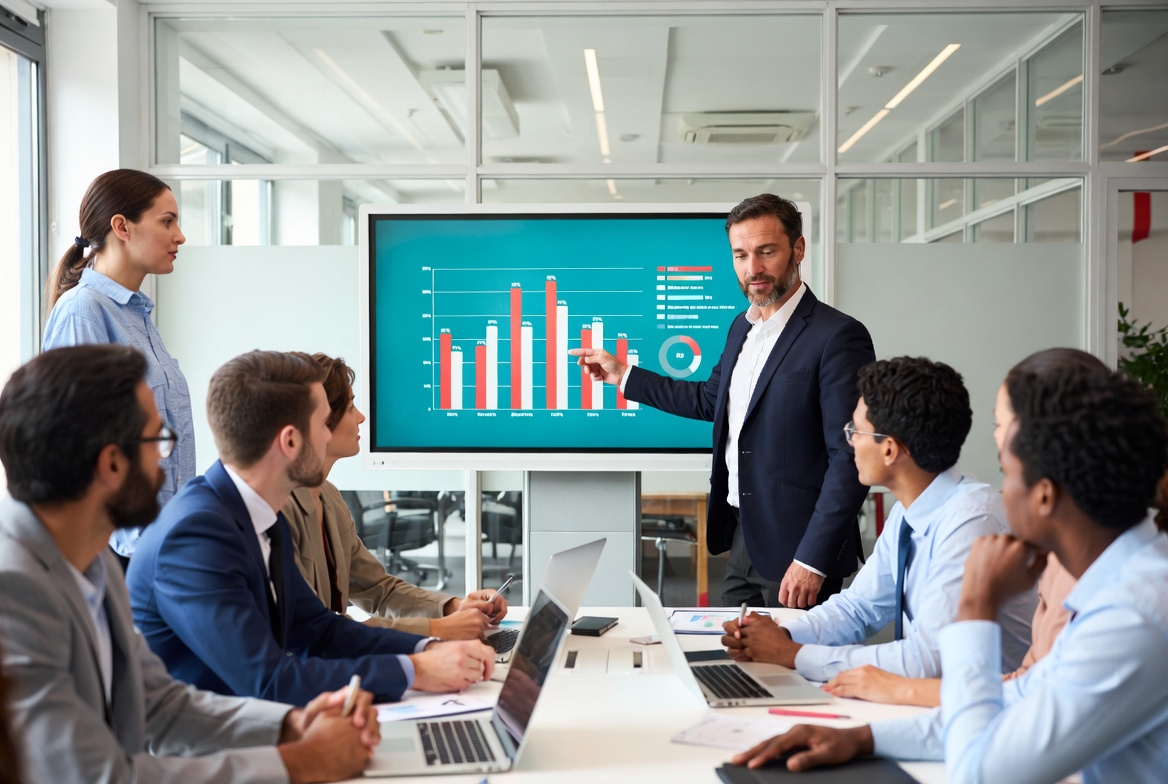 Professionals reviewing employee engagement data