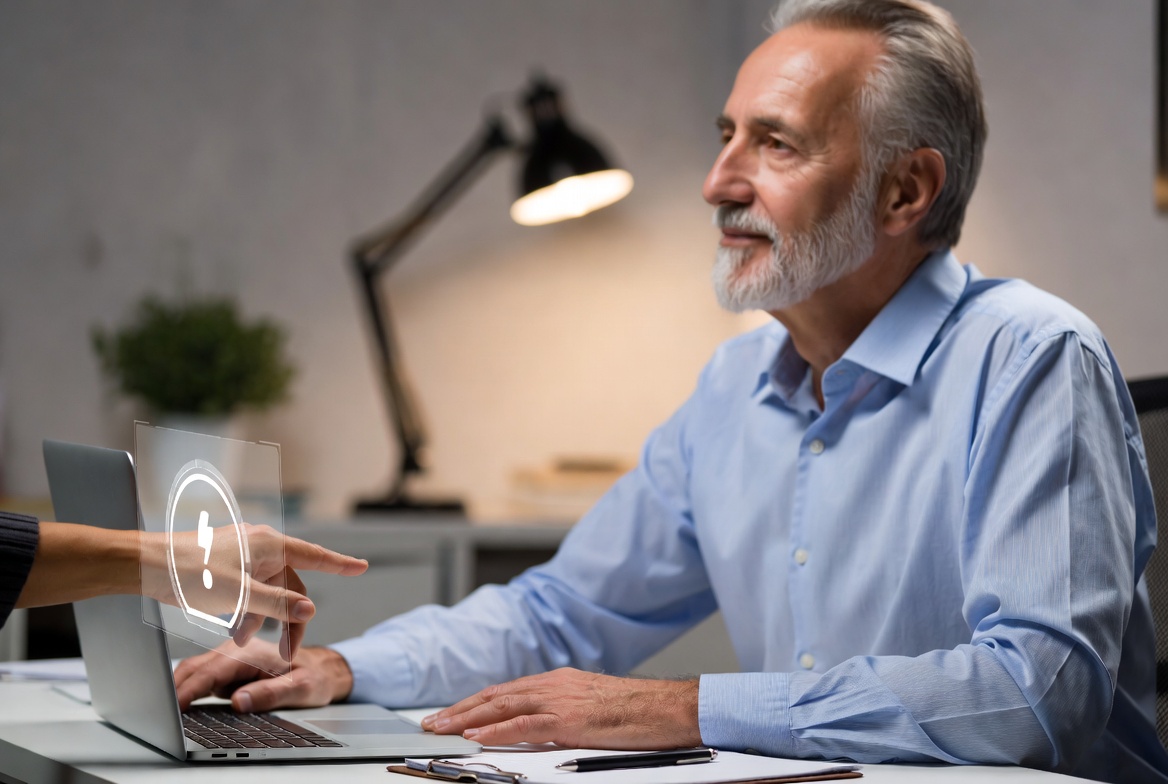 Business owner receiving IT and cybersecurity support