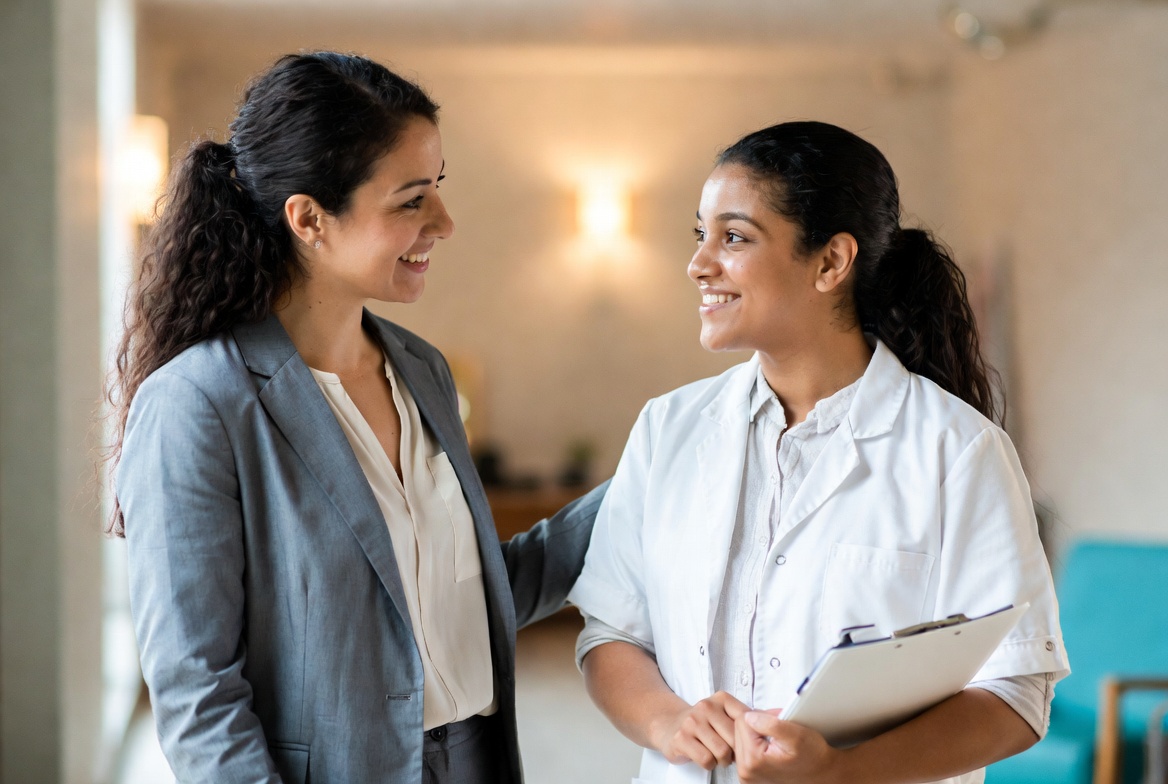 Mentor working with newcomer healthcare professional