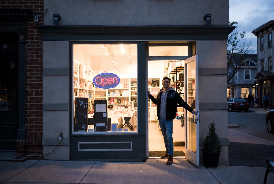 Newcomer business owner opening a shop