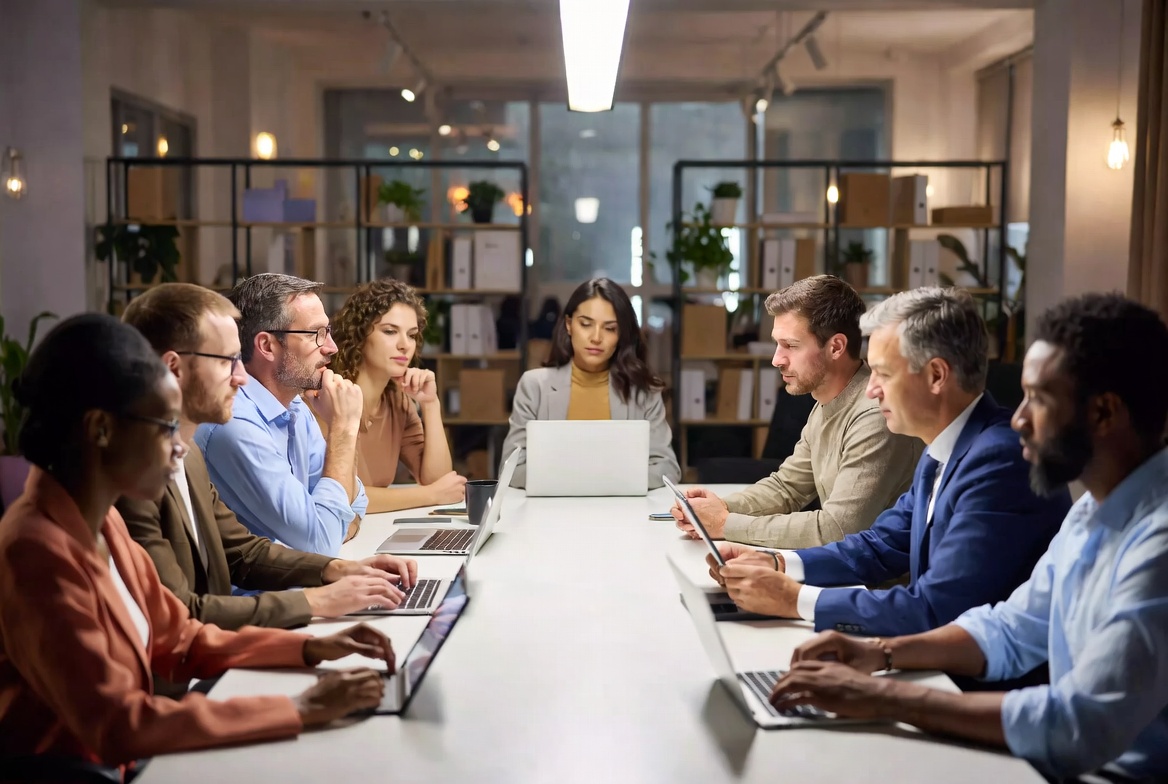 Employees participating in an employee engagement survey