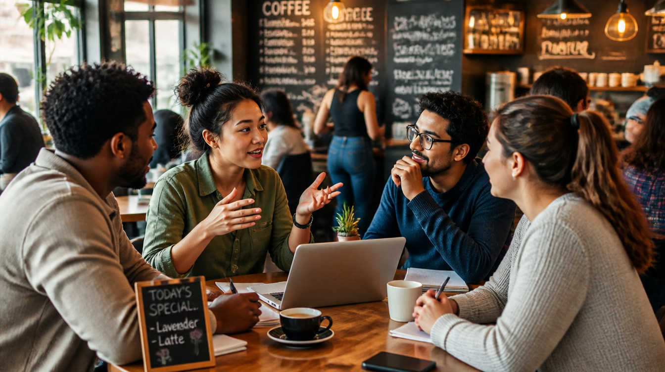 Small group having a friendly conversation