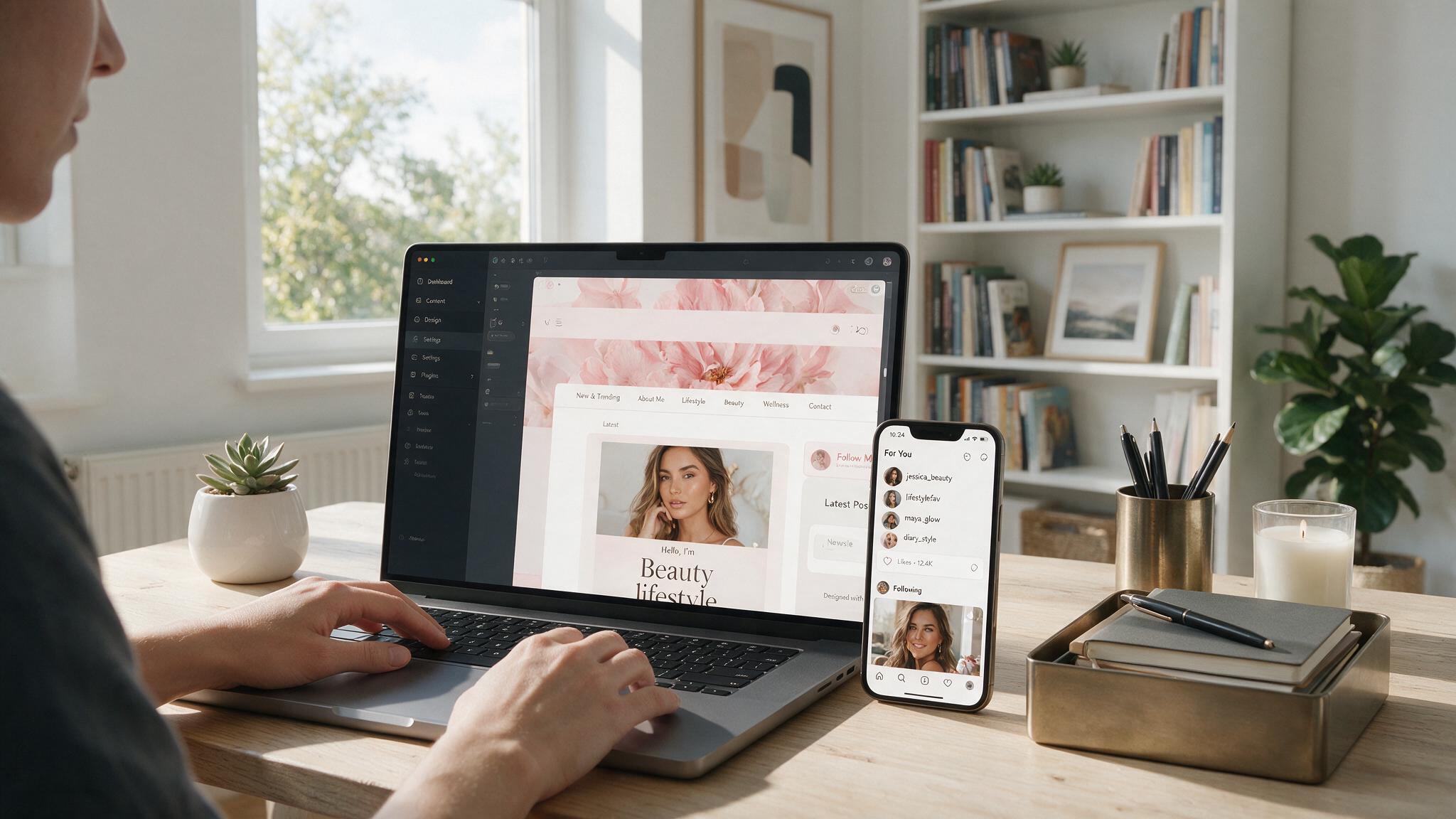 Person setting up a website and social media