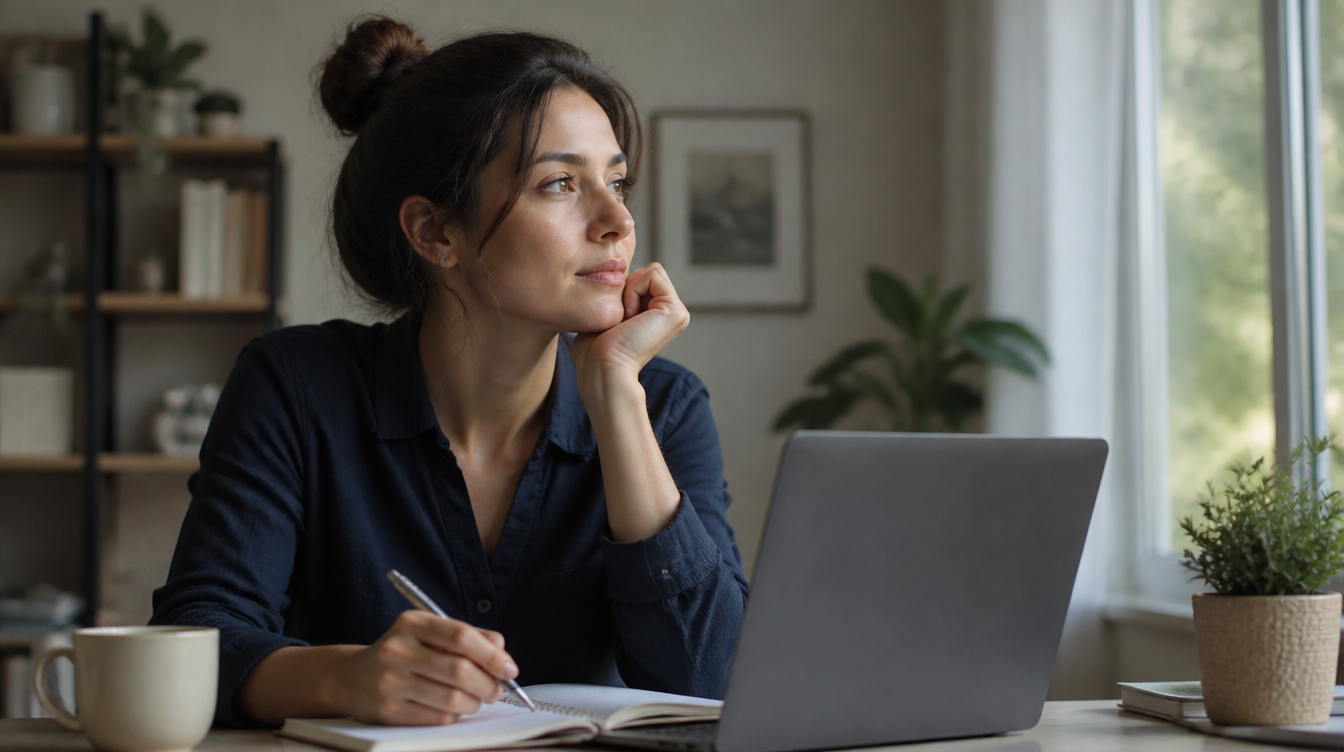 Person sitting thoughtfully at a desk after a job rejection