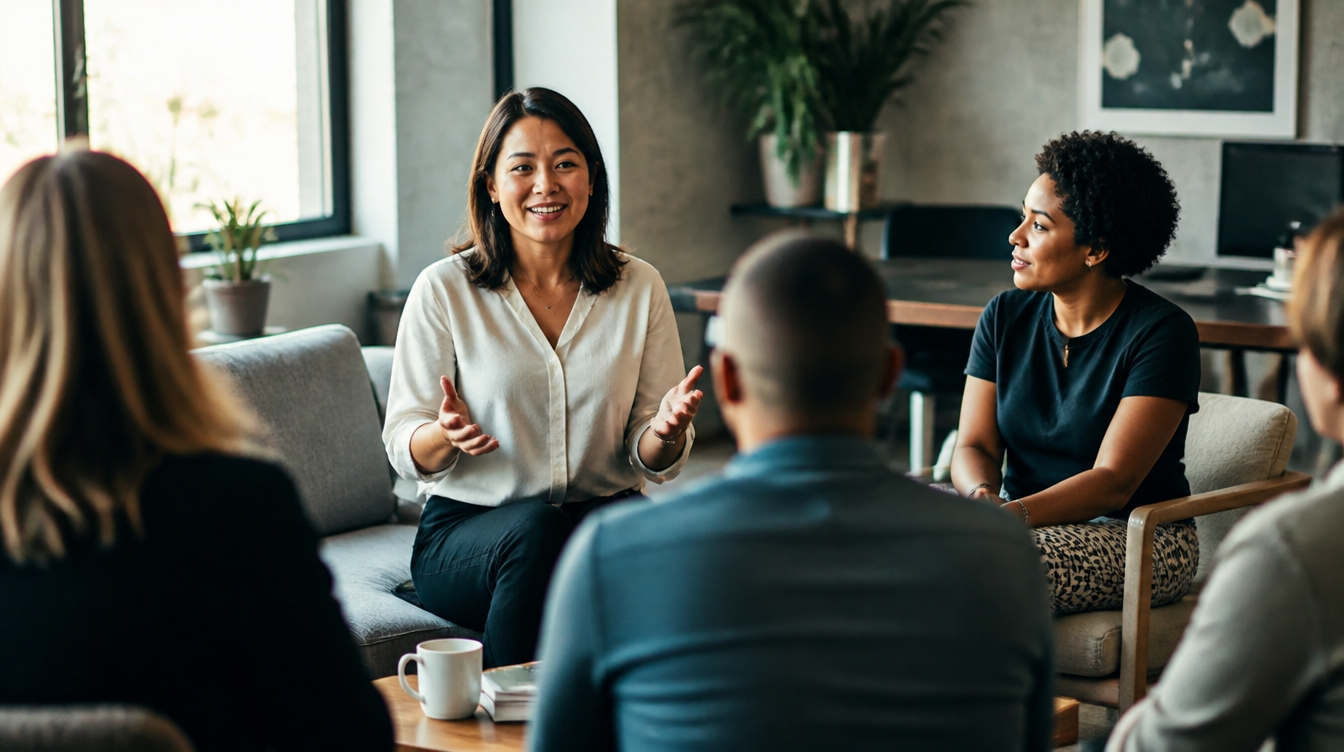Leader speaking openly to a team during an informal team meeting