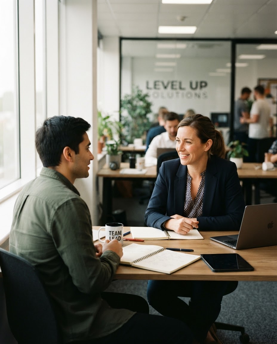 Manager having an open, honest one-on-one conversation with an employee