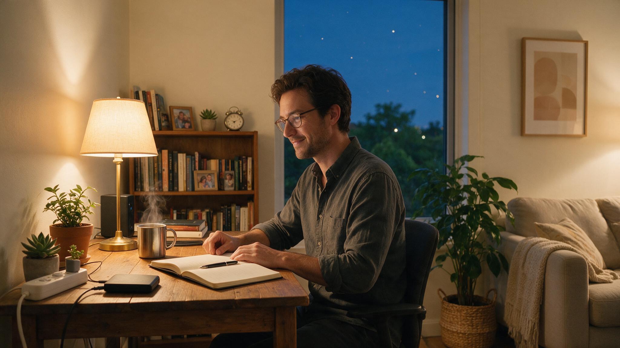 Self-employed professional working confidently at their desk, representing personal brand identity