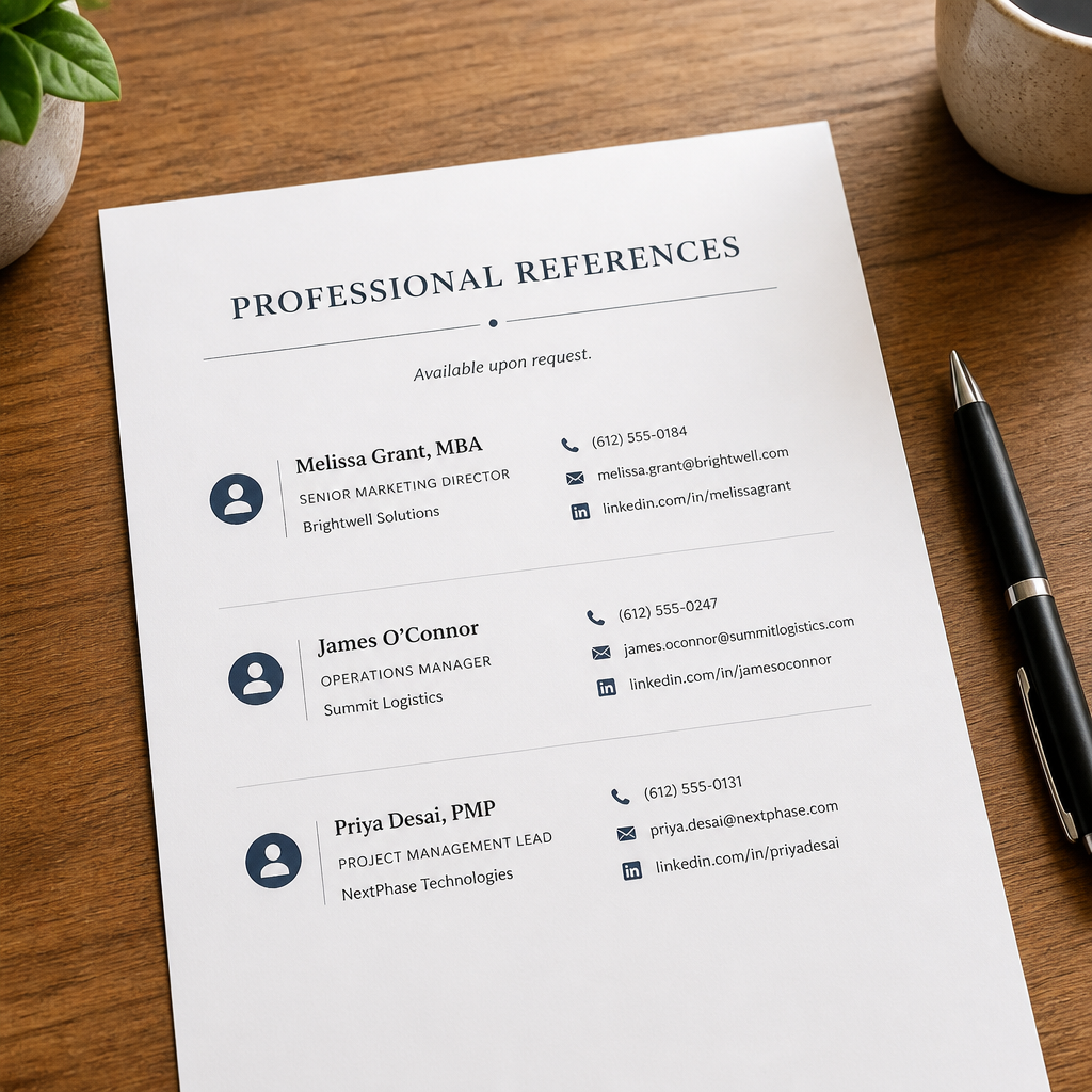 Organized printed professional reference list on a desk
