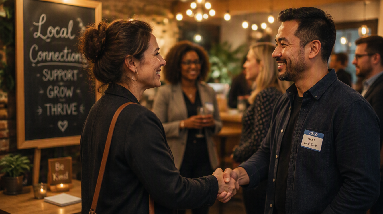 Self-employed professional networking and connecting with others at a community or professional event