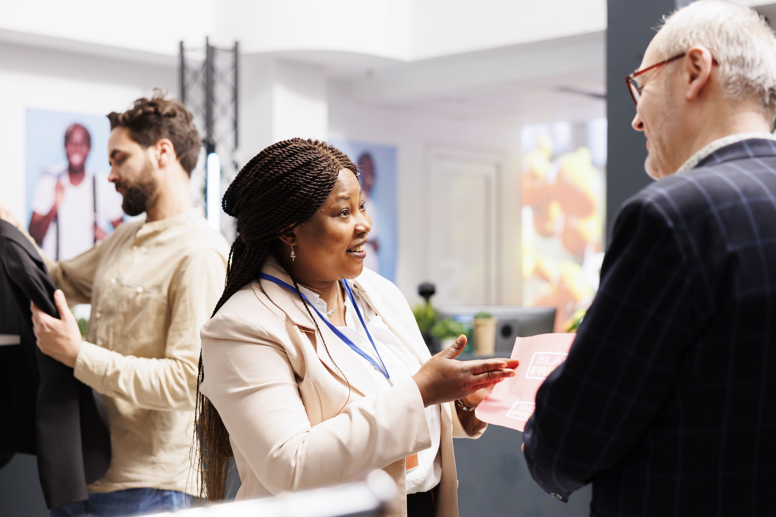 Job seeker speaking with an employer about open positions at a Brampton job fair